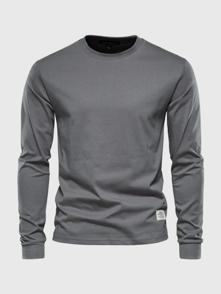 Long-sleeved cotton shirt for men, round neck