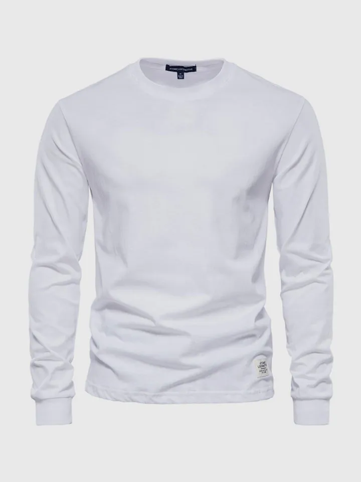 Long-sleeved cotton shirt for men, round neck