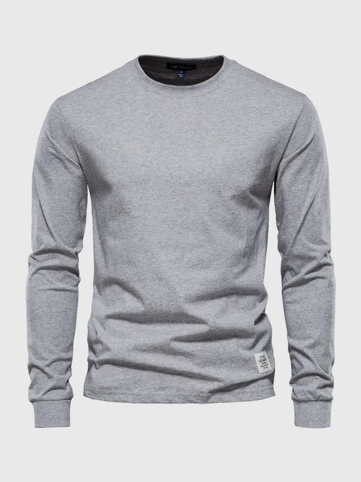 Long-sleeved cotton shirt for men, round neck