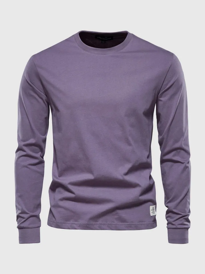 Long-sleeved cotton shirt for men, round neck