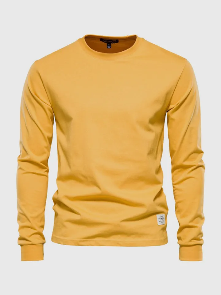 Long-sleeved cotton shirt for men, round neck