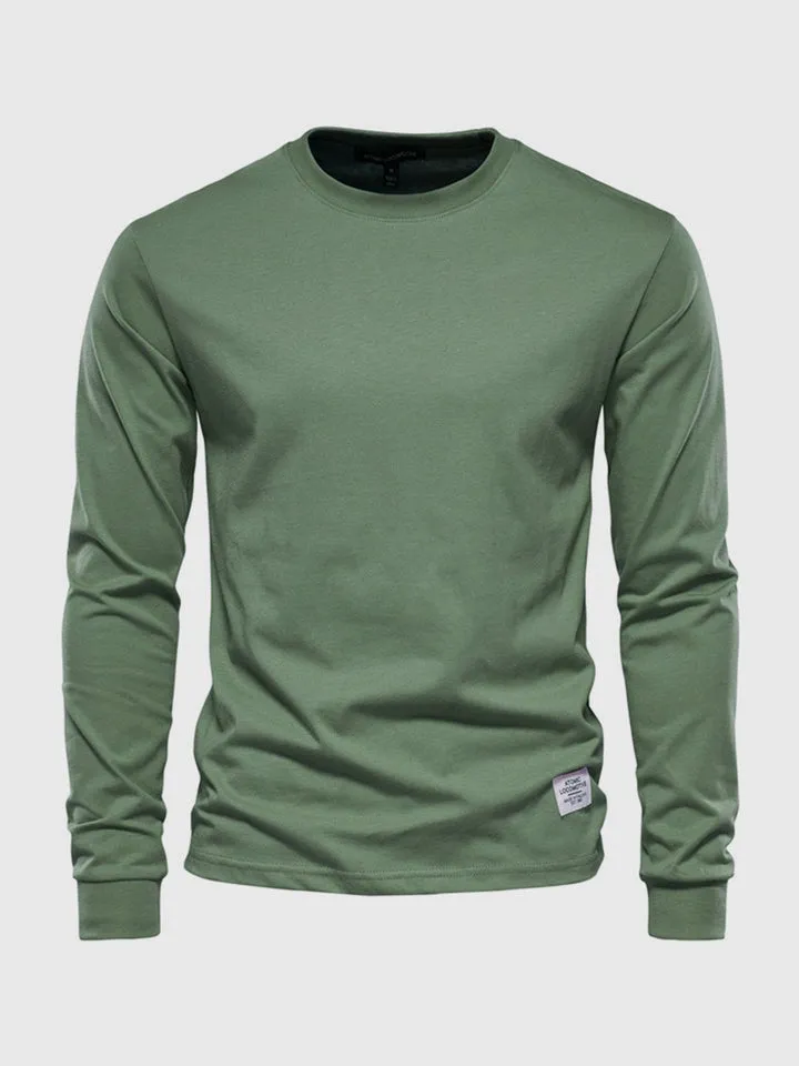 Long-sleeved cotton shirt for men, round neck