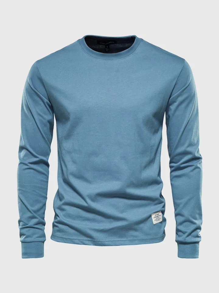 Long-sleeved cotton shirt for men, round neck