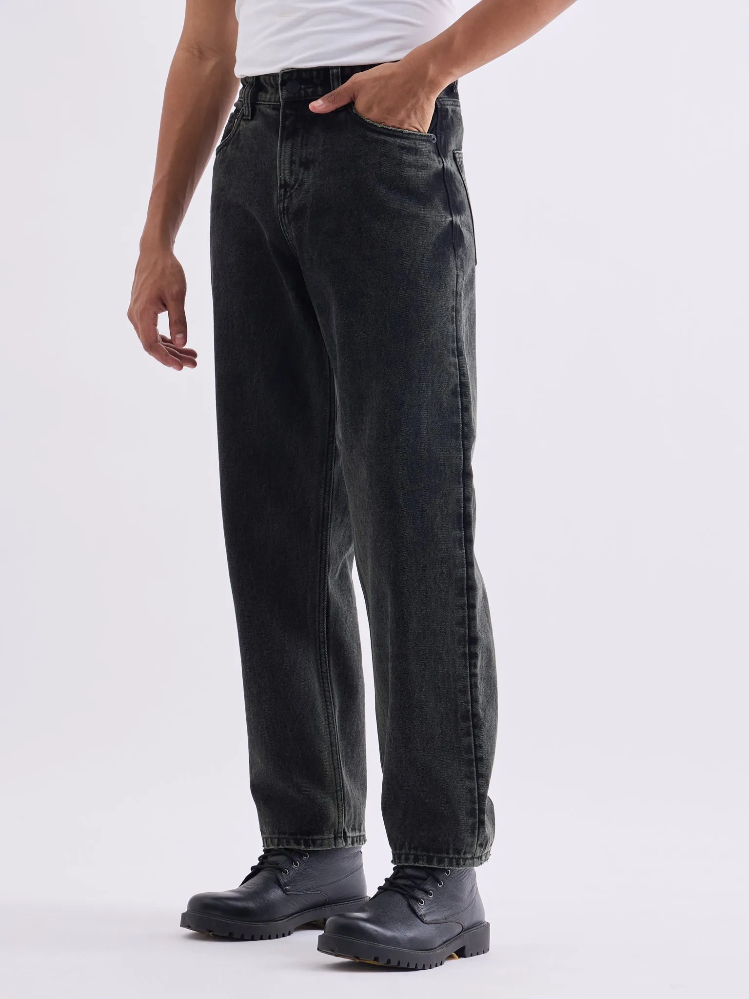 Loose Fit Black Wash Jeans