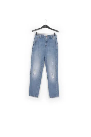 Loose-fit distressed blue jeans