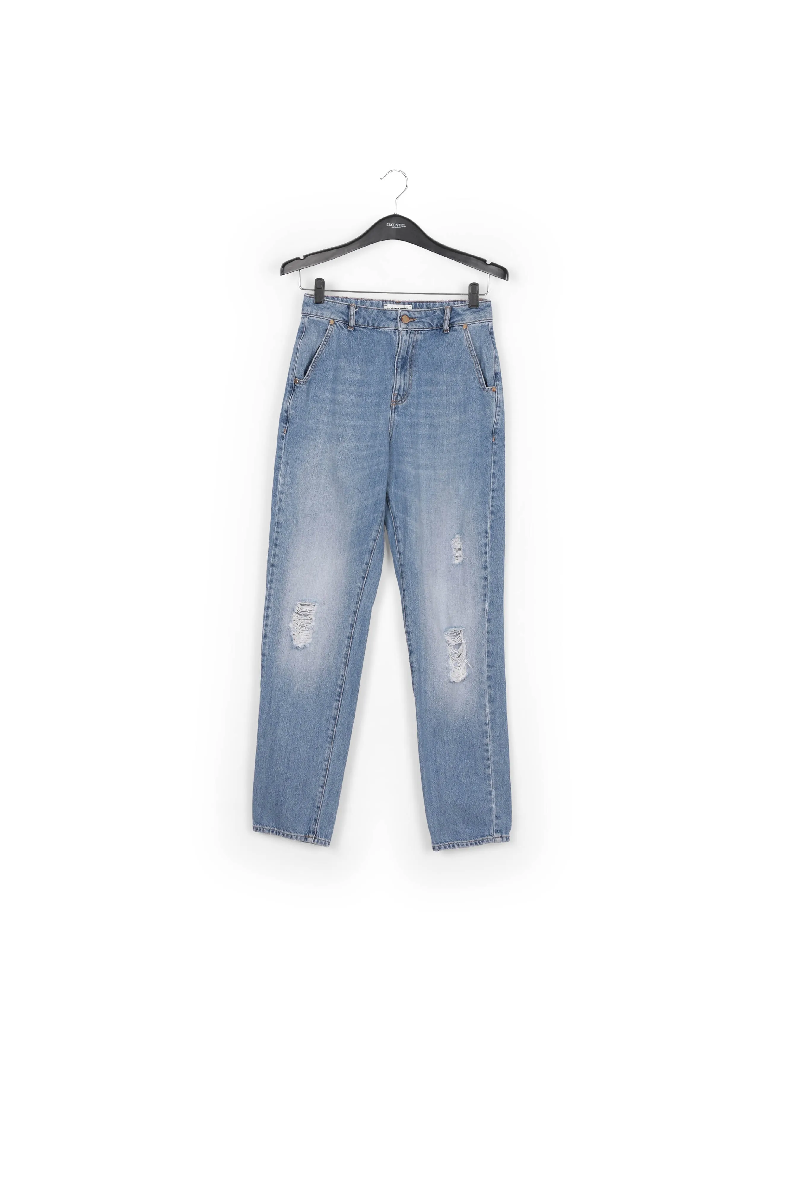 Loose-fit distressed blue jeans