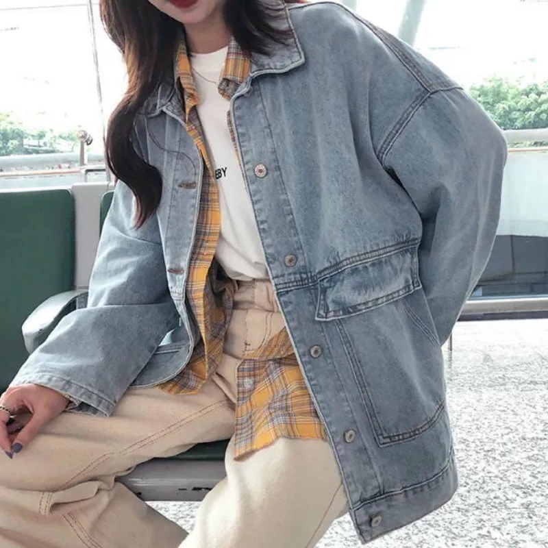 Loose Retro Turn Down Collar Jeans Jacket