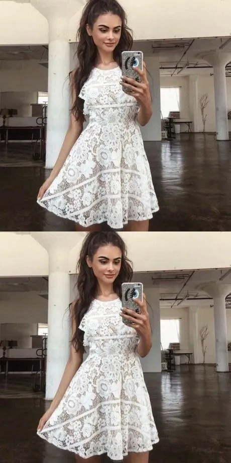 Lovely Cheap A-Line Open Back Full Lace Junior Homecoming Dresses,short prom dresses, BD0243