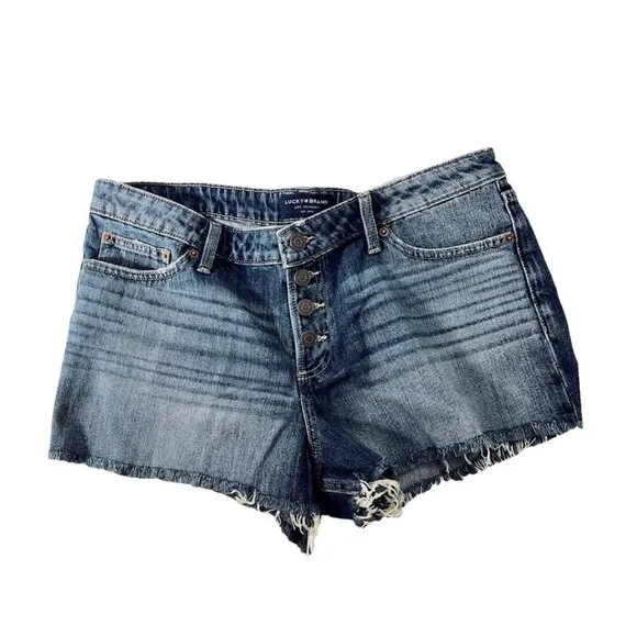 Lucky Brand Womens High Rise 5 Pocket Button Fly Cut Off Jean Shorts Sz 31 NWT
