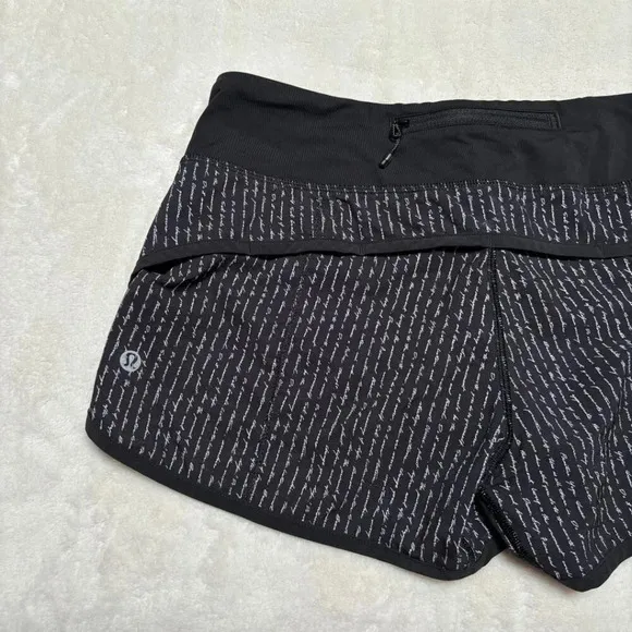 Lululemon Womens Speed Shorts Size 6 Manifesto Pinstripe Black White Rare
