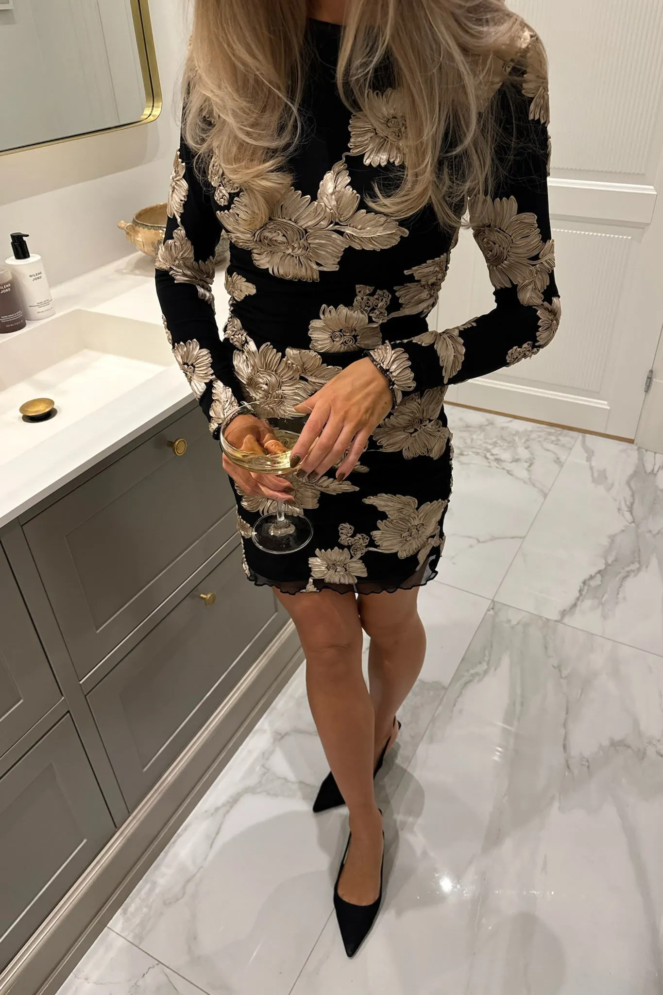 MajaIC Mesh Kjole - Sort Beige Blomst