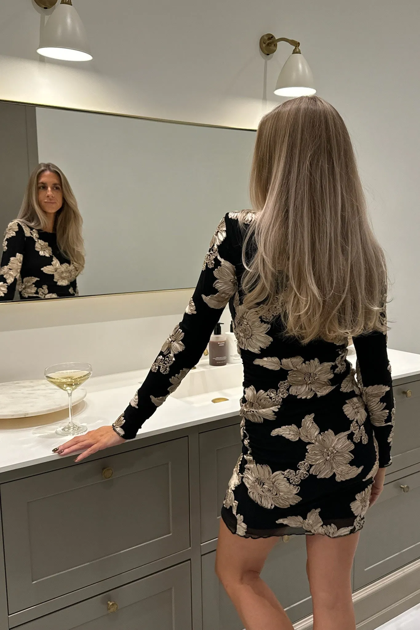 MajaIC Mesh Kjole - Sort Beige Blomst