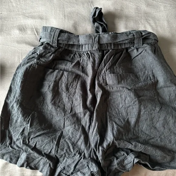Marine Layer high waist charcoal linen paper bag shorts