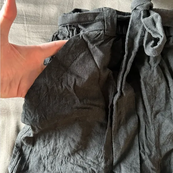 Marine Layer high waist charcoal linen paper bag shorts