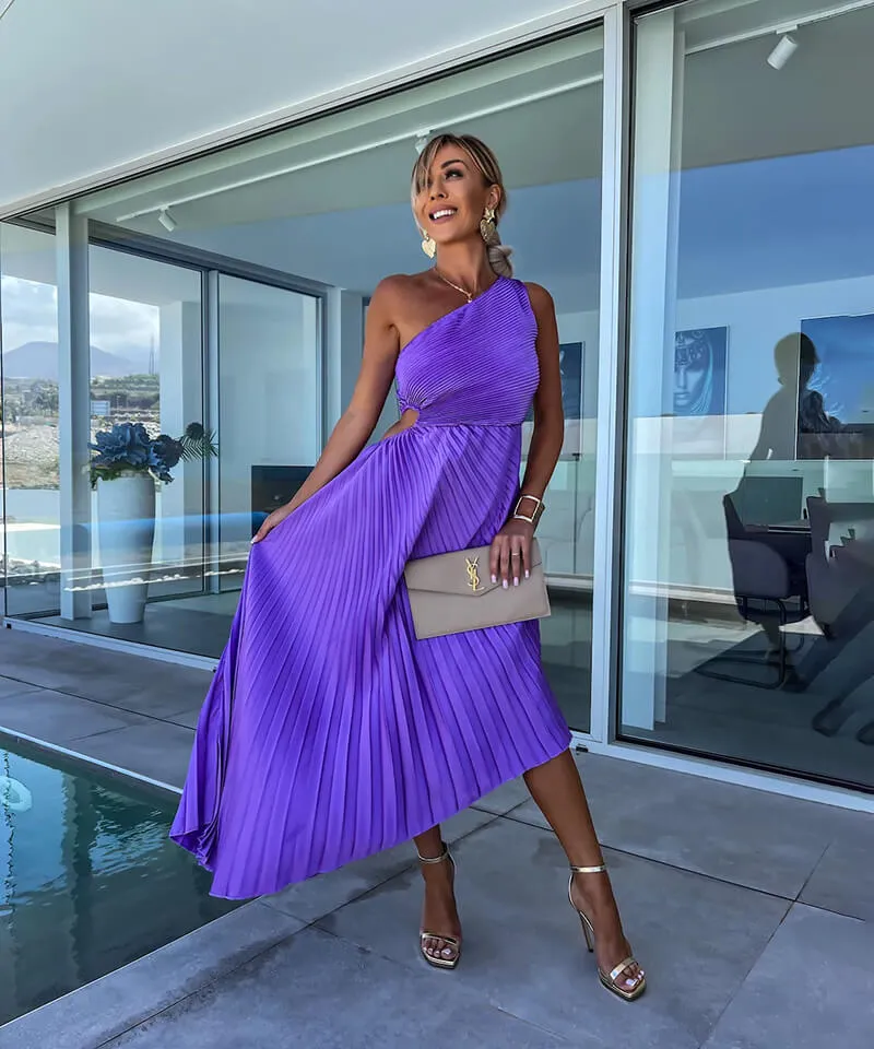 Marjorie - Elegant One Shoulder Midi Dress