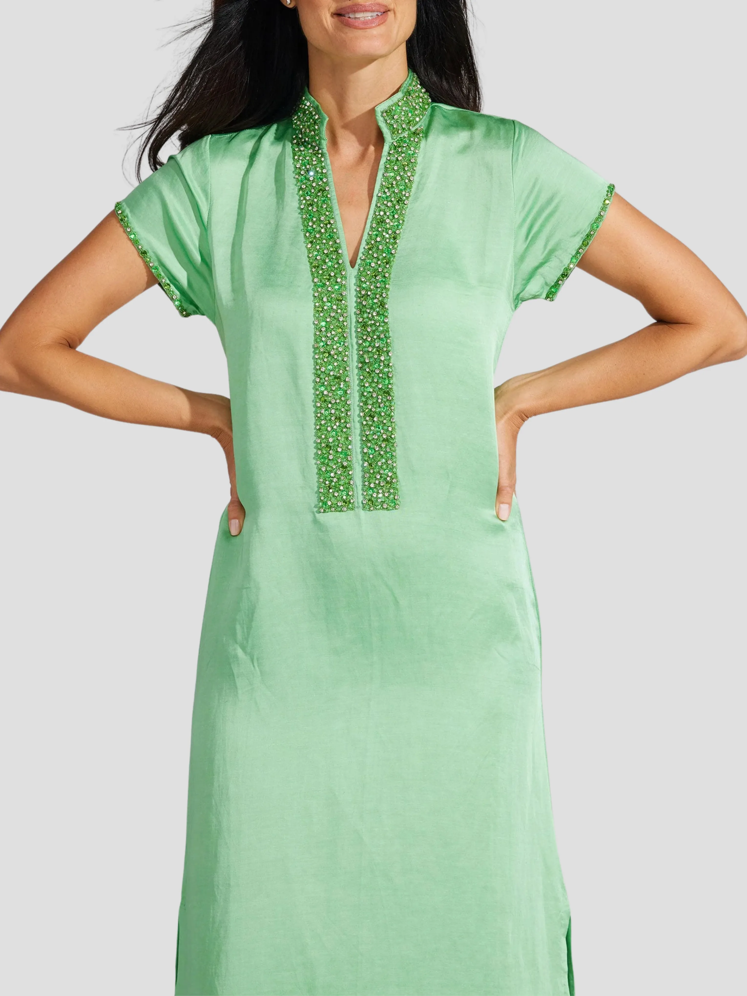 Meg 54" Cap Sleeve Caftan in Pear