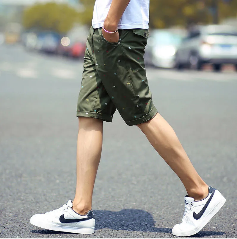 mens shorts print casual Men's shorts fashion cotton shorts homme shorts khaki white green