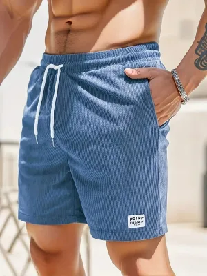 Men's Solid Color Corduroy Casual Drawstring Shorts