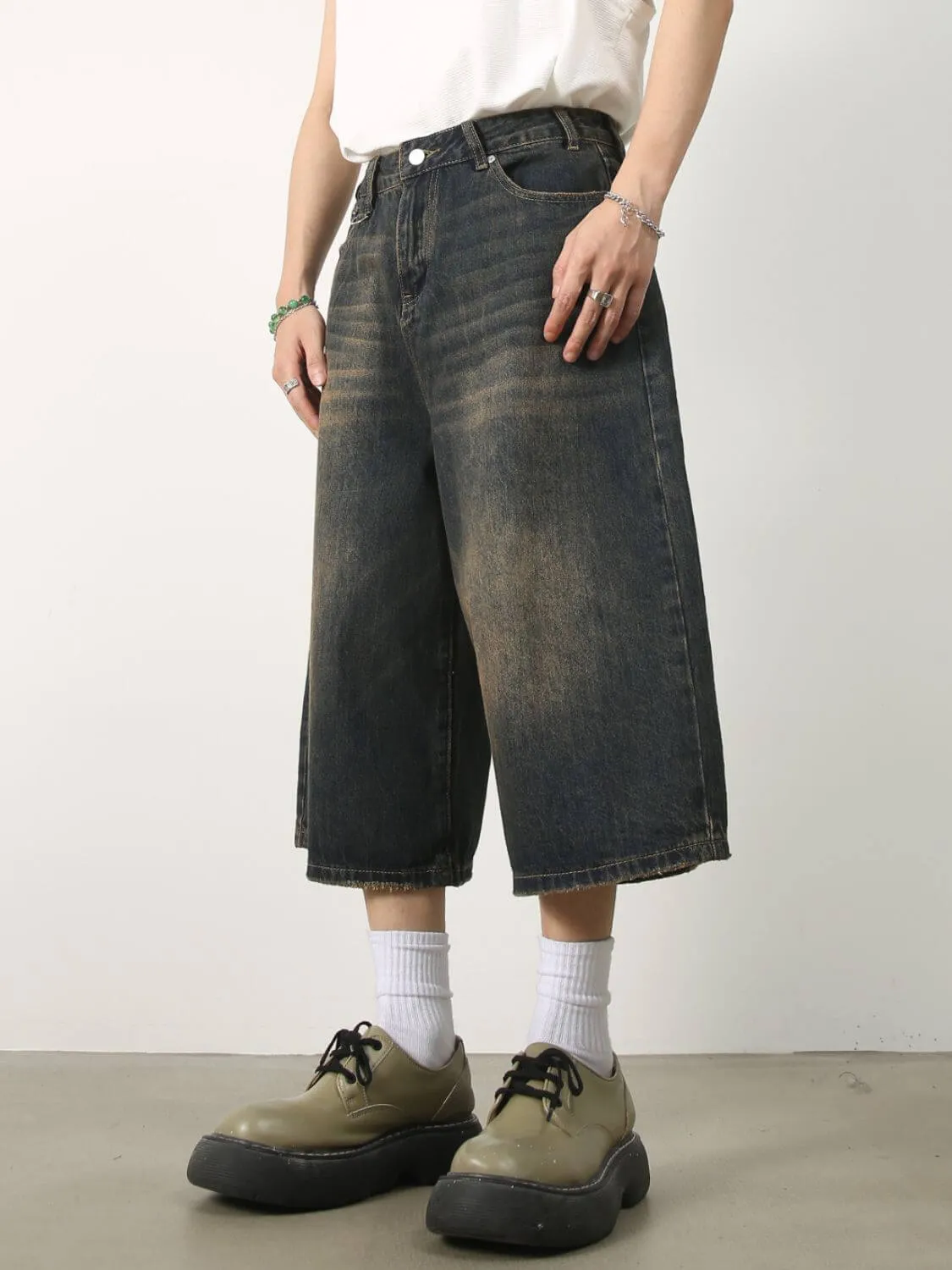Men’s Wide Leg Denim Shorts – Baggy