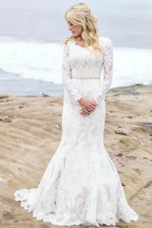 Mermaid Winter Wedding Dresses with Lace Long Sleeves