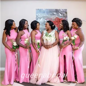 Mismatched Simple Pink Mermaid Cheap Maxi Long Bridesmaid Dresses, BDS0135