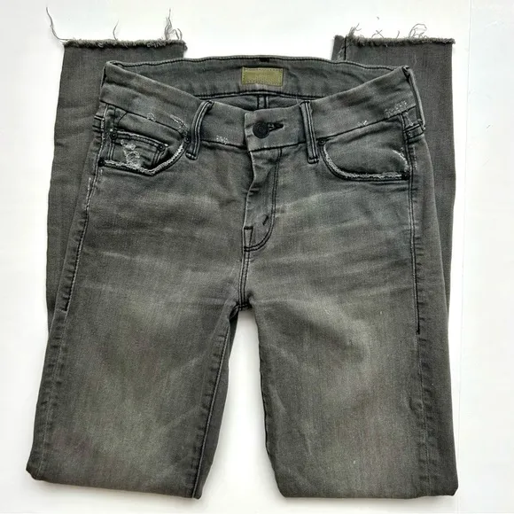 MOTHER The Looker Ankle Fray Skinny Jeans in Last Chance Saloon Gray Grey 25
