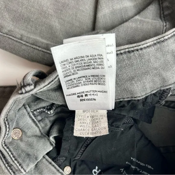 MOTHER The Looker Ankle Fray Skinny Jeans in Last Chance Saloon Gray Grey 25