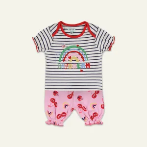 Multicoloured Stripe Print Top And Legging Set