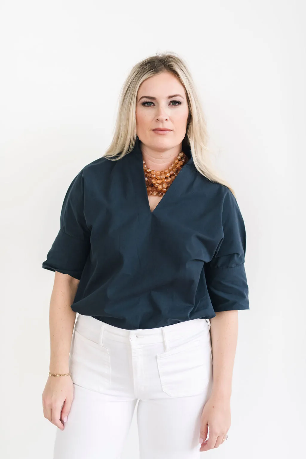 Navy Pullover Cotton Shirt - The Charlie