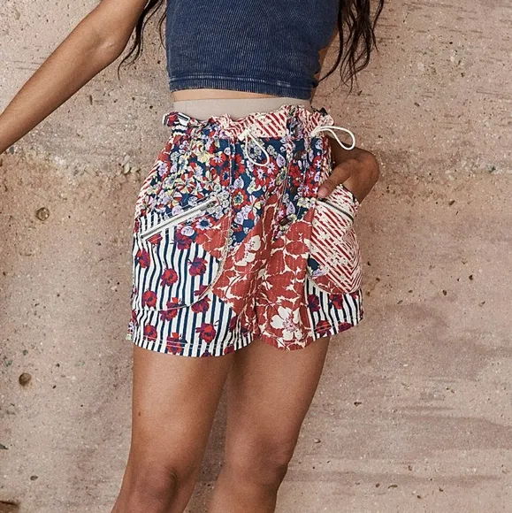 NEW FP Movement Washed Red Combo Printed Off The Grid Shorts M