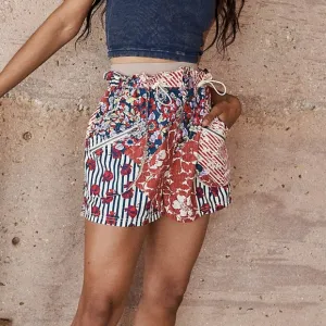 NEW FP Movement Washed Red Combo Printed Off The Grid Shorts M