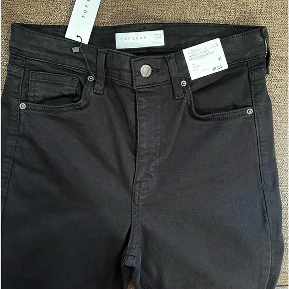 New Topshop Jamie Distressed Jeans In Black Size 28/30 US 6