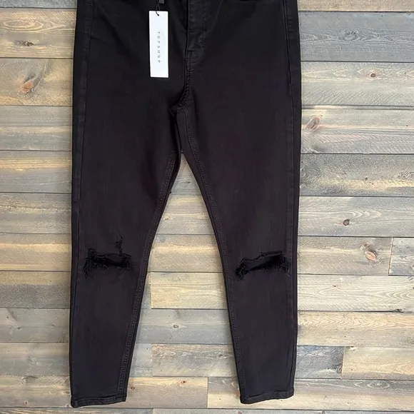 New Topshop Jamie Distressed Jeans In Black Size 28/30 US 6
