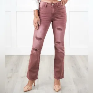 New Vervet High Rise Dark Mauve DistressedBootcut Jeans 29