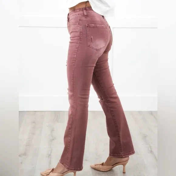 New Vervet High Rise Dark Mauve DistressedBootcut Jeans 29