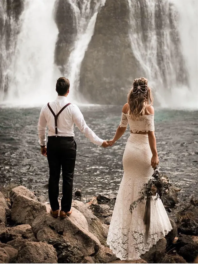 Newest Two-pieces Mermaid Half Sleeves Full Lace Long Wedding Dresses, WD0479