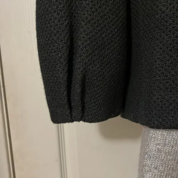Nine West Charcoal Gray Black Tweed 3/4 Sleeve Double Breasted Jacket Blazer 2