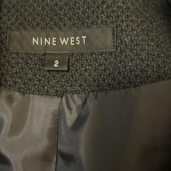 Nine West Charcoal Gray Black Tweed 3/4 Sleeve Double Breasted Jacket Blazer 2