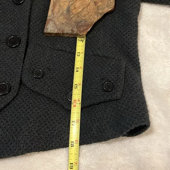 Nine West Charcoal Gray Black Tweed 3/4 Sleeve Double Breasted Jacket Blazer 2