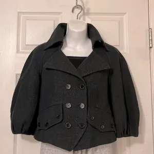 Nine West Charcoal Gray Black Tweed 3/4 Sleeve Double Breasted Jacket Blazer 2