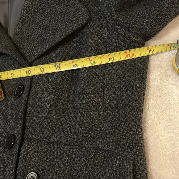 Nine West Charcoal Gray Black Tweed 3/4 Sleeve Double Breasted Jacket Blazer 2