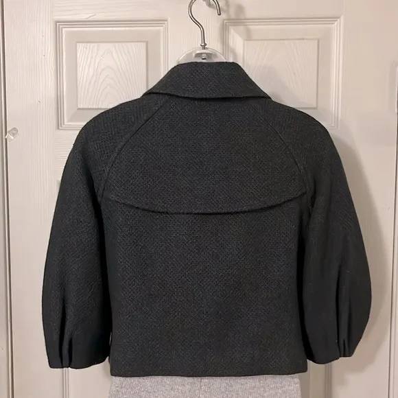 Nine West Charcoal Gray Black Tweed 3/4 Sleeve Double Breasted Jacket Blazer 2