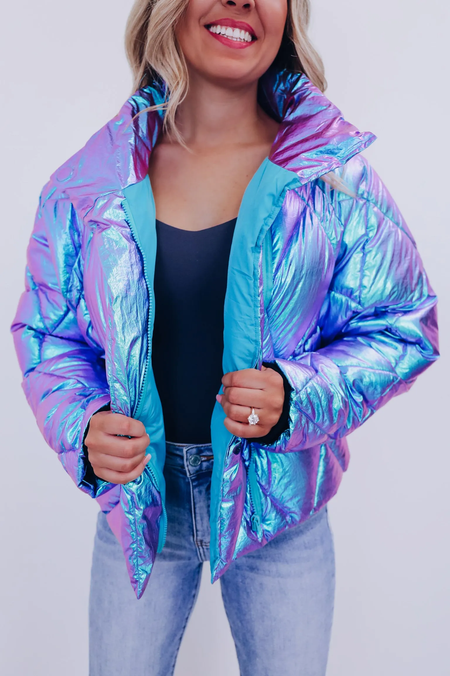 Nova Iridescent Puffer Jacket - Purple/Teal