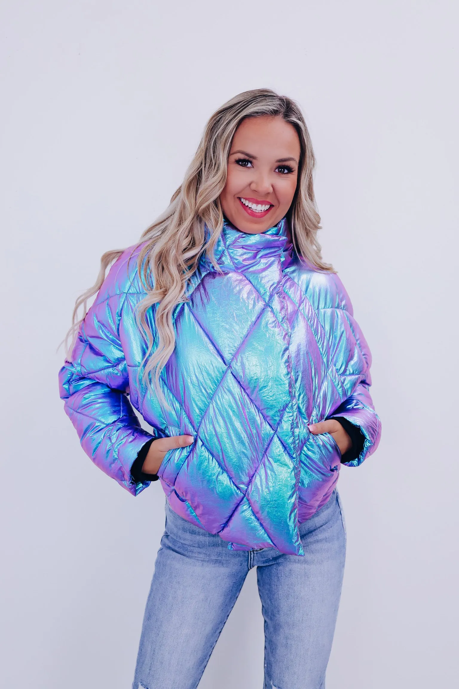 Nova Iridescent Puffer Jacket - Purple/Teal