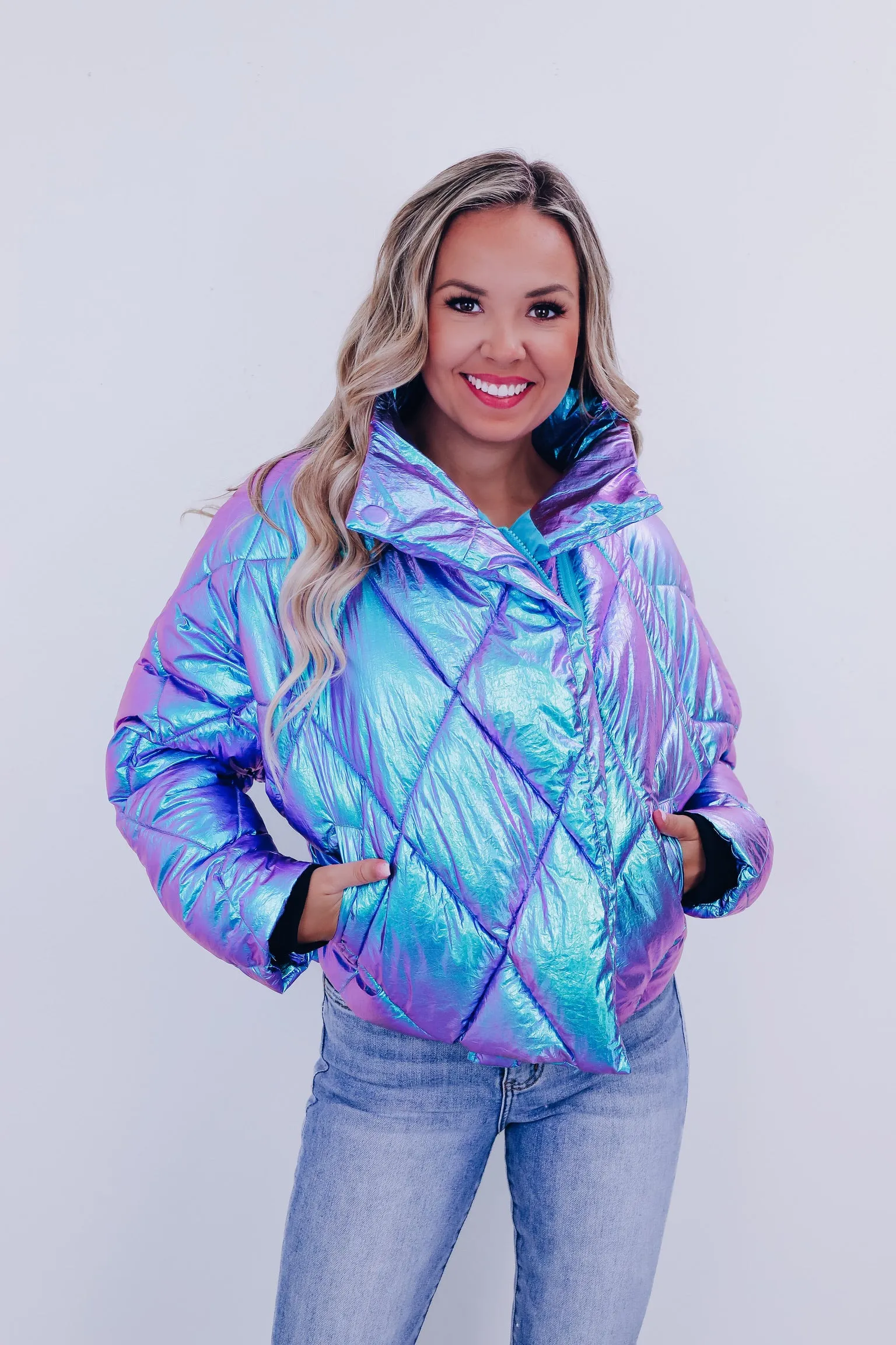 Nova Iridescent Puffer Jacket - Purple/Teal