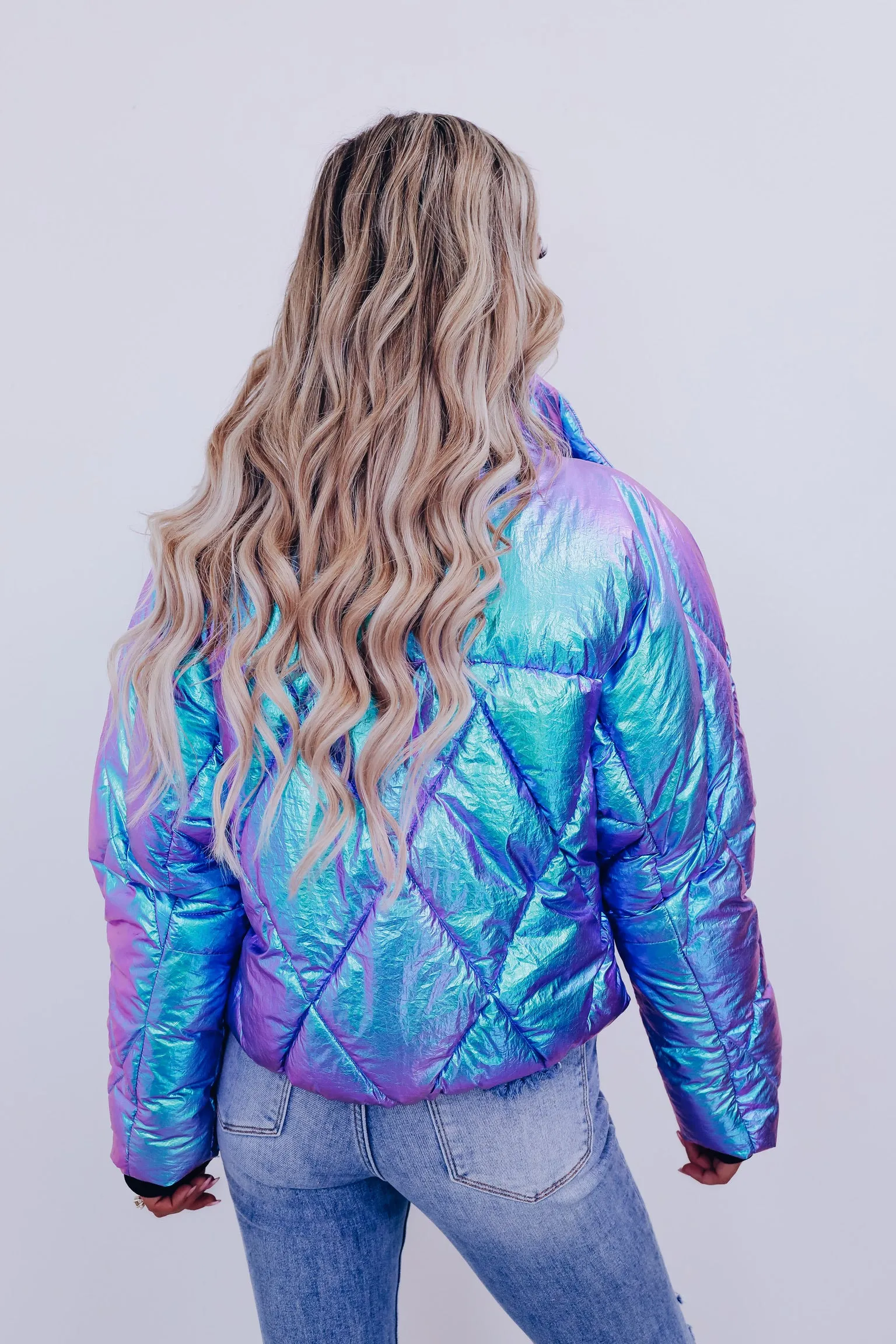 Nova Iridescent Puffer Jacket - Purple/Teal