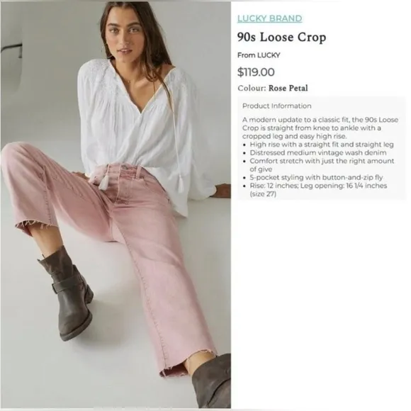 NWOT - LUCKY BRAND 90’s Loose Crop Jeans in Rose Petal - Pink - 10 (30)
