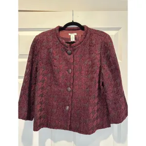 NWT Laura Ashley Textured Button-Down Jacket Cropped Blazer Maroon Size M