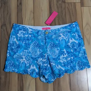 NWT! Lilly Pulitzer Buttercup Knit Shorts Amalfi Blue Sunny State Of Mind Sz 14