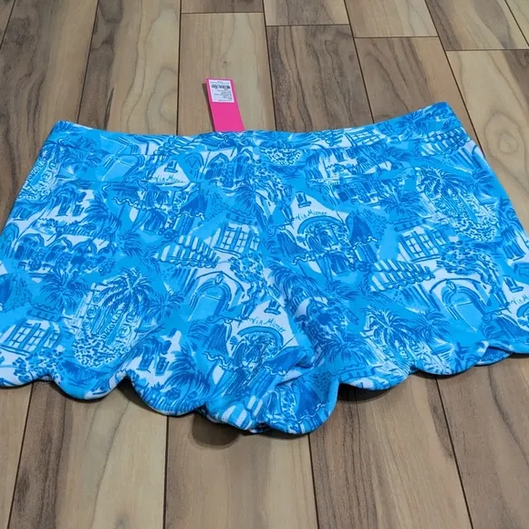 NWT! Lilly Pulitzer Buttercup Knit Shorts Amalfi Blue Sunny State Of Mind Sz 14